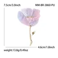 Pink purple rose flower brooch with golden stem and petals in marble resin finish - Purple