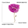 Elegant purple resin rose brooch with golden stem and glitter finish, 7.5cm tall - Deep purple