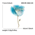 Blue marble resin rose flower brooch with golden stem and leaf detail 7.5cm - Green