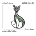 Broche de gato retro con incrustación de concha de abulón y acabado en metal plateado - Plateado