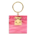 Mini-Abendtasche aus pinkfarbenem Marmor-Acryl mit großem goldenem Rundgriff - Rosarot