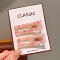 Pink marble texture rectangular hair clips set on display card for women - Square Pink Floral Hair Clips