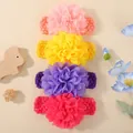 Lot de 4 bandeaux fleur en maille pour bébés en orange, jaune, violet et rouge rose - Style 4G