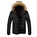 Men's winter hooded jacket in black featuring a fluffy faux fur collar and quilted design - L / Black