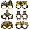 Set of 6 paper New Year 2027 party glasses in glittery gold, silver, and black designs - 6pcs / New Year Glasses Style D