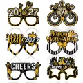Detailed view of six 2027 New Year party glasses with glitter gold and silver finish - 6pcs / New Year Glasses Style F