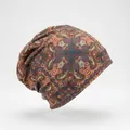 Dettaglio della stampa paisley bohémien su un berretto morbido a doppio strato elastico - Stampa Vintage (花型2)