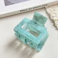Pinza para el pelo rectangular de acrílico verde menta con patrón jaspeado - Cuadrado Hueco (Textura de Mármol) / 4.8cm / Azul Lago