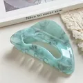 Minimalist lake blue acrylic shark hair claw clip with white marble texture finish - Triangle Hollow (Marble Texture)