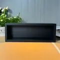 Front view of black rectangular display shadow box on wooden desk with floral decor - Standard Spec / Black