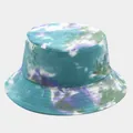 Blue and purple tie-dye reversible cotton bucket hat for outdoor sun protection - M (56-58cm) / Blue and Green Tie-Dye