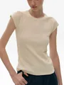 Detail view of cream slim fit raglan sleeve t-shirt with soft cotton texture - XS / Almond White