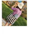Classic black and white striped woven tote bag with white rope handles and strap - Black