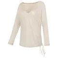 Top da yoga da donna beige a maniche lunghe con scollo a V e coulisse laterale regolabile - S/M / Albicocca Beige