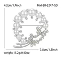 Elegante spilla a corona di perle dorate con farfalle di cristallo, 4,2x3,8 cm - Argento