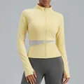Giacca da yoga slim fit giallo chiaro e grigio con collo alto e fori per i pollici ai polsi - Giallo Sole