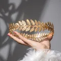Baroque gold laurel leaf crown headband with a polished metallic finish for weddings - Gold