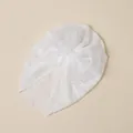 White baby turban hat with breathable mesh and large soft double tulle bow accent - White Ribbon