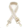 Tracolla jacquard etnica in crema con ganci dorati per borse da donna - X35 - Base Bianca Beige / Chiusura in Argento