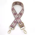 Tracolla etnica jacquard viola e crema con fibbie in metallo dorato regolabili per borse - X38-viola / Chiusura in Argento