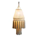 Handcrafted bohemian macrame lampshade with cotton fringe in a creamy white finish - Style B Hollow Woven Tassel / Beige