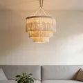 Three-tier white cotton tassel chandelier in bohemian style with hemp rope cord - Style B Large Triple Layer Tassel / Beige