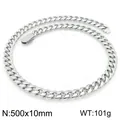 Silver cuban link necklace for men 500x10mm polished stainless steel hip hop style - Silver Necklace