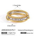 Three-in-one stackable stainless steel ring set with zircon and pearl in gold and silver - US 7 / Bead & Rhinestone Combination Style (JDR0303319-PS-7) / Gold and Silver