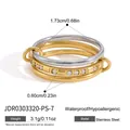 Three-piece layered gold and silver stainless steel rings set with crystal stone - US 7 / Three-in-One Rhinestone Style (JDR0303320-PS-7) / Gold and Silver