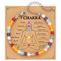 Detail of 7 Chakra gemstone bracelet featuring crystal beads and heart charm on card - 7 Chakra
