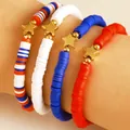 Independence Day bracelet set with red blue white clay beads and star charms - 02 Pentagram Style (KC Gold)