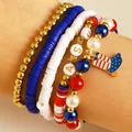 Five-piece USA theme beaded bracelet set with red white blue clay and gold accents - 06 Boots Pendant Style (KC Gold)