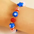 Independence Day beaded bracelet set with red, white, and blue star-patterned beads - 15 Bracelet Style (0748)