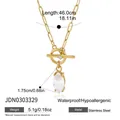 Collana in acciaio inossidabile dorato con ciondolo zircone marquise e chiusura T - Stile pendente marquise con catena testurizzata oro (JDN0303329)