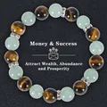 Macro shot of tiger eye and green aventurine beaded bracelet with crystal spacer rings - Tiger's Eye/Green Jade/Rhinestone Spacers (Money Success-15)