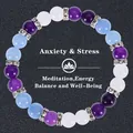 Detail of beaded yoga bracelet with lotus charm for anxiety relief and energy balance - Purple Blue White Rhinestone (Style 7)