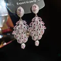 Elegante vintage roze kristallen hanger oorbellen met zilveren naaldstuds voor haar - Stijl 7 (HE32568)