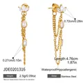 Elegant long 18k gold plated stainless steel chain tassel earrings with clear zirconia - Triple Chain Long Tassel Style (JDE0201316)