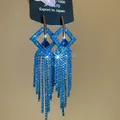 Blue rhinestone jellyfish tassel earrings with silver needle in silver metal finish - Blue Rhinestone Tassel (Silver Earring Post)