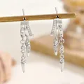 Silver irregular tassel earrings with sparkling zircon fringe and stud accents - Modern Geometric Tassel Earrings (D08)