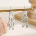 Silver fringe tassel hoop earrings with zircons and drop charms for a trendy look - Silver Multi-Chain Layered Stud Earrings (07/2792)