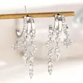 Silver multi-hoop earrings featuring zircon-studded star, moon, and spike charms - Silver Star Moon Cone Long Dangle Earrings (S385)