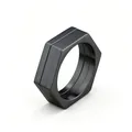 Anello a dado esagonale nero stile industriale da uomo in acciaio inossidabile - US 7 / Nero Opaco (02201)