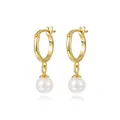Elegante S925 Silber vergoldete Creolen mit runden weißen Perlenanhängern für Damen - 14K Gold Perle Perlenstil (1)