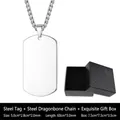 Steel color dog tag necklace with keel chain and textured black jewelry gift box - Steel Pendant Keel Chain And Gift Box
