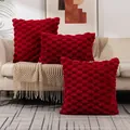 Dettaglio di federe per cuscini in velluto a coste rosse con morbida trama pom-pom - 50*50 / Rosso