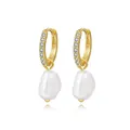 Orecchini a cerchio in argento S925 dorato con zirconi brillanti e perle barocche bianche - Stile Cerchio Perla Barocca Oro 14K (3)