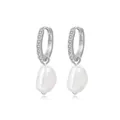 Orecchini a cerchio in argento S925 con cristalli pavé e perle barocche bianche - Stile Cerchio Perla Barocca Platino (3)