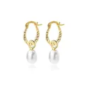 Orecchini a cerchio in argento S925 placcati oro con eleganti perle bianche - Stile Goccia Oro 14K Intrecciato (4)
