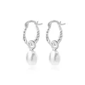 Orecchini a cerchio in argento S925 con eleganti ciondoli di perle bianche a goccia - Stile Goccia Platino Intrecciato (4)